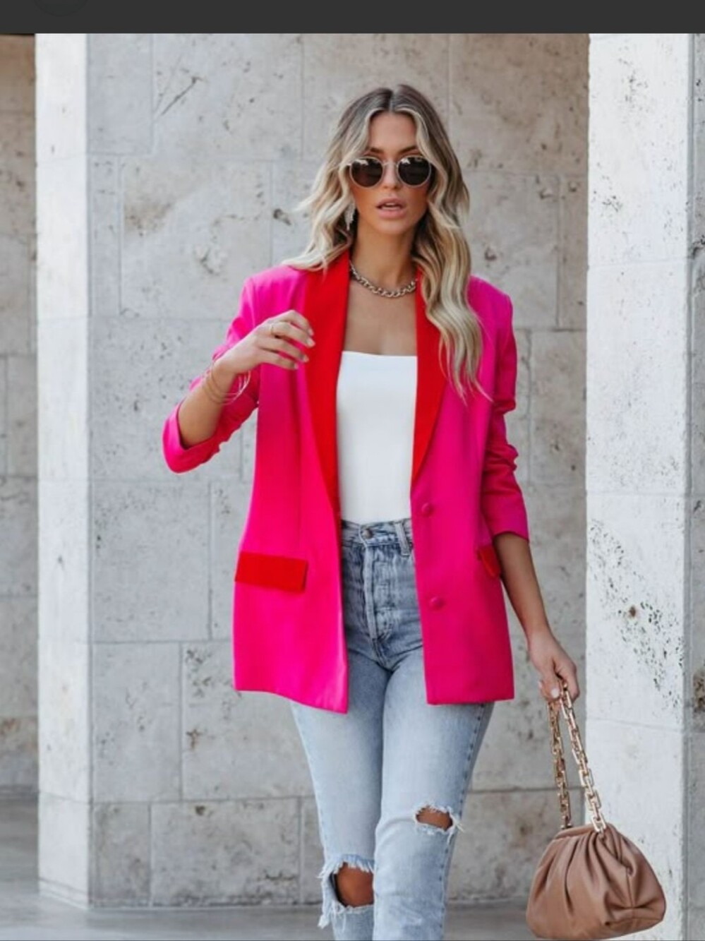 Strut & Bolt Hot Pink Red Contrast Longline Blazer Size S